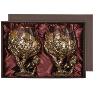 Набор 2 бокала для коньяка (R) "Лев" , черная подарочная упаковка
