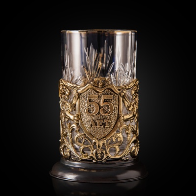 Подстаканник ручной работы  С Юбилеем 55 лет в черной подарочной упаковке
