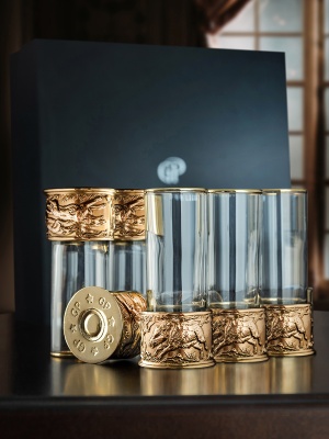 Набор из 6-ти стопок Патрон Кабан с латунным основанием в подарочной коробке