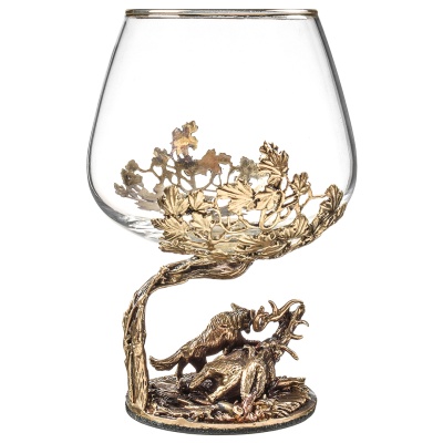 Набор 2 бокала для коньяка "Охота на Оленя" и "Охота на Утку", в шкатулке из массива