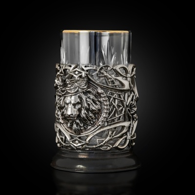 Подстаканник ручной работы Лев нейзильбер в деревянной шкатулке