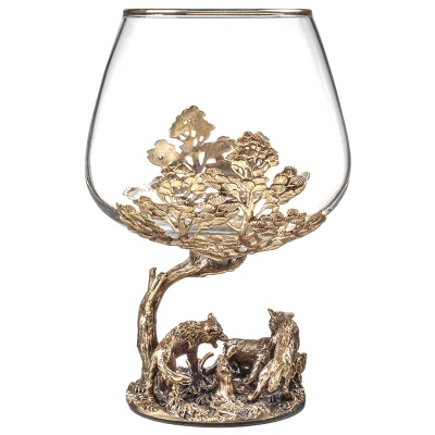 Бокал для коньяка Волки 420 мл в деревянной шкатулке