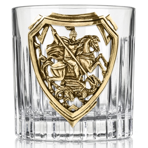 Набор 4 бокала для виски со Штофом накладка "Георгий Победоносец", в шкатулке из массива