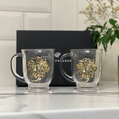 Набор для глинтвейна: 2 чашки с накладками Пион  в черной коробке