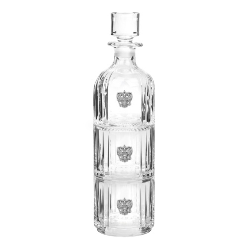 Набор Пирамида, 2 бокала для виски со Штофом накладка "Герб РФ", в тубусе