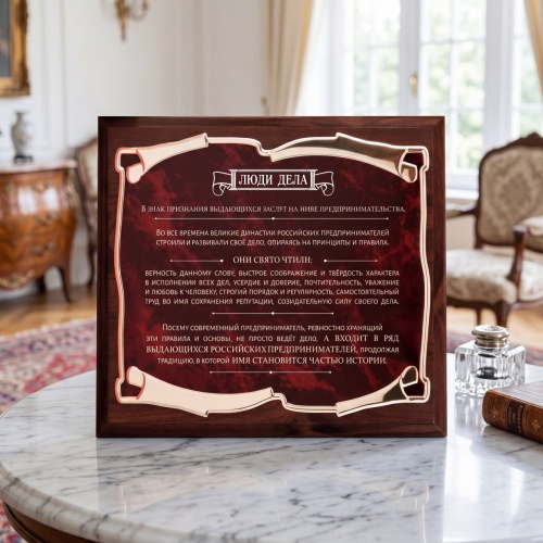 Плакетка Люди дела Кодекс предпринимателя в черной подарочной коробке с печатью