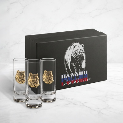 Набор из 3-х стопок Сиде с накладками Медведь в черной подарочной коробке с печатью Медведь Россия