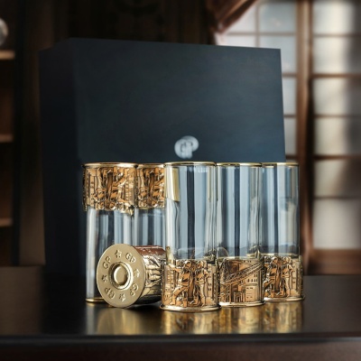 Набор 6 стопок патрон Профессии "Строитель", в черной подарочной упаковке(универсальной)