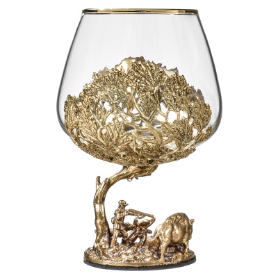 Бокал для коньяка Охота на Кабана 420 мл в деревянной шкатулке