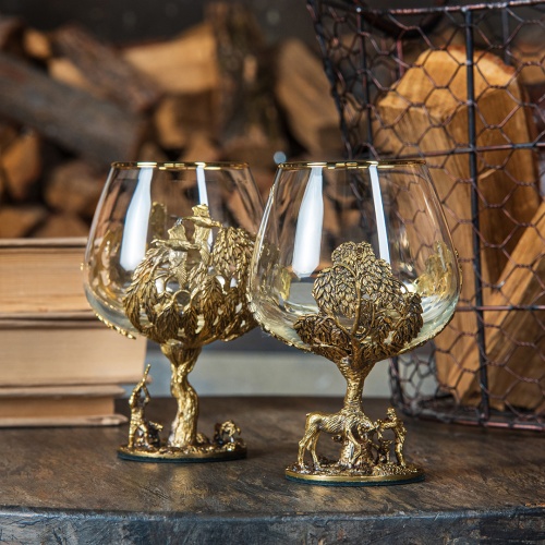 Набор 2 бокала для коньяка "Охота на Уток" и "Охота на Лося", в коробке из дизайнерского картона