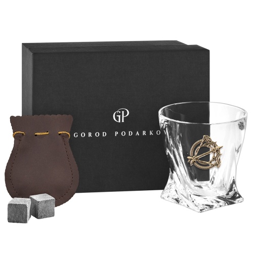 Бокал для виски с накладкой "Стрелец", в коробке из дизайнерского картона