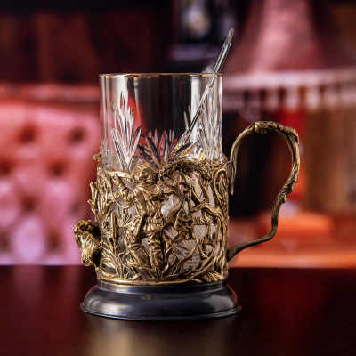 Подстаканник Охота на уток в деревянной шкатулке