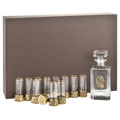 Набор Штоф"TImeless",накл "Дракон-1",12 стопок патрон "Дракон",чемодан,красн.ложемент