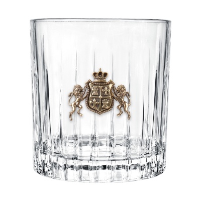 Набор для виски "Юбилейный. 55 лет". Штоф таймлесс с накладкой львы со щитом "55 лет", 4 бокала для виски Таймлесс с накладками львы 