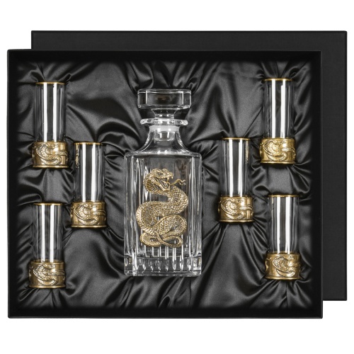 Набор 6 стопок Патрон "Змея",Штоф "TImeless",накл."Змея",черн.уп