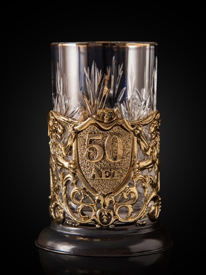 Подстаканник ручной работы  С Юбилеем 50 лет  в черной подарочной упаковке