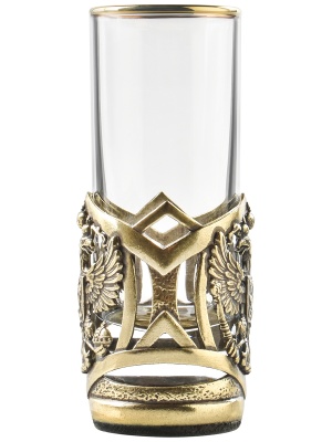 Набор 6 стопок Патрон "Герб РФ",Штоф "Timeless" накл. "Герб,эмаль"в черной под.коробке