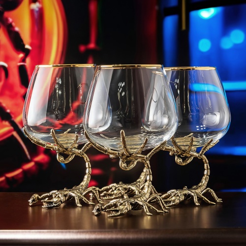 Набор 4 бокала для коньяка  (Р) "Скорпион" новый, в черной подарочной упаковке(ключница).