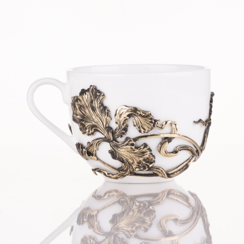 Чайная пара Ирис латунь в черной подарочной коробке