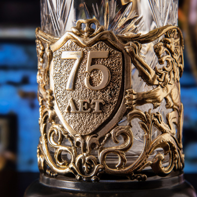 Подстаканник ручной работы "75 лет" Юбилейный в деревянной шкатулке