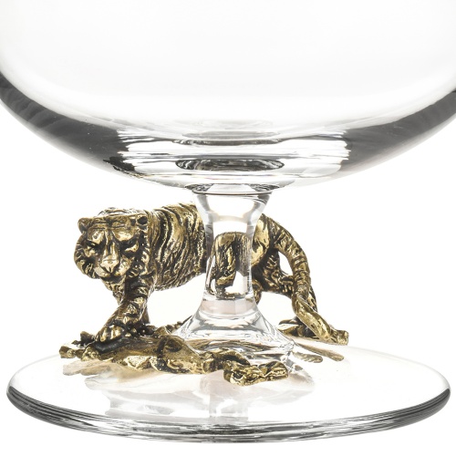 Набор из 2-х бокалов для коньяка "Тигр, Медведи" в черной подарочной коробке