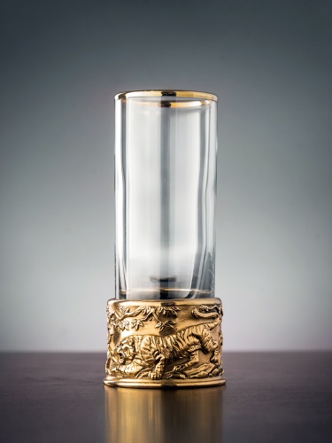Набор из 2-х стопок Патрон Тигр и Медведь с латунным основанием в подарочной коробке