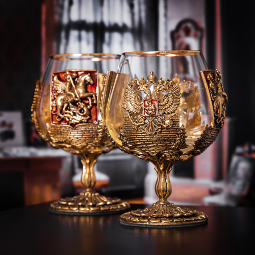 Набор 2 бокала для коньяка "Москва, Георгий Победоносец", в шкатулке из массива