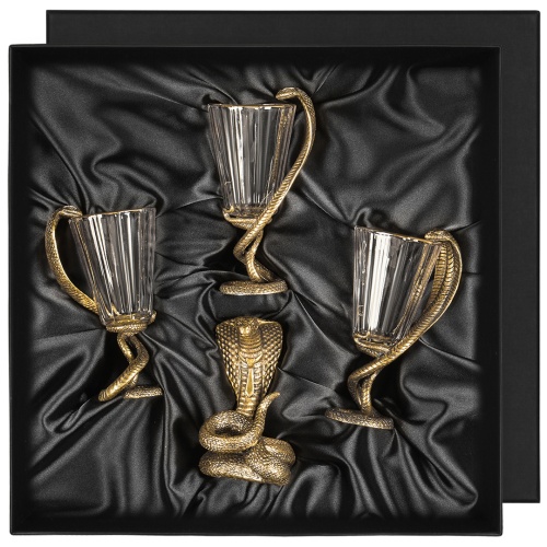 Набор 3 лафитника и статуэтка "Змея",  в коробке из дизайнерского картона