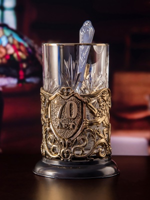 Подстаканник ручной работы "70 лет" Юбилейный в деревянной шкатулке