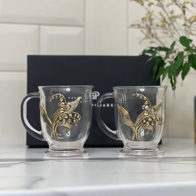 Набор для глинтвейна: 2 чашки с накладками Ландыш в черной коробке