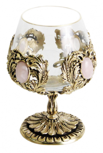 Бокал для коньяка с натуральным камнем Розовый кварц 420 мл в подарочной коробке