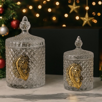 Набор Новогодний: две шкатулки большая и малая с накладками Лошадь в черной подарочной коробке