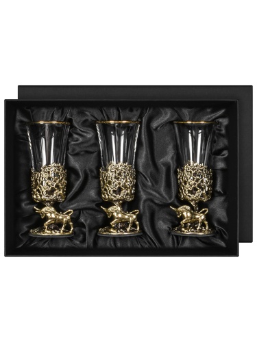 Набор 3 лафитника "Бык", в черной подарочной упаковке.