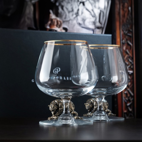 Набор из 2-х бокалов для коньяка "Медведь Гризли" в черной подарочной коробке