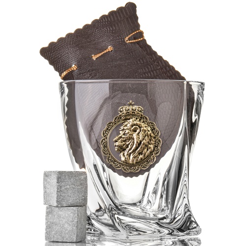 Набор 2 бокала для коньяка и 4 бокала для виски "Лев и Львица", в шкатулке из массива