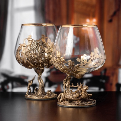 Набор 2 бокала для коньяка "Охота на Оленя" и "Охота на Утку", в коробке из дизайнерского картона