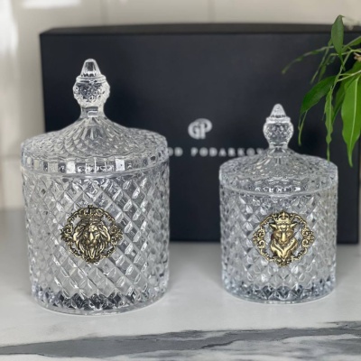 Набор Лев и львица: две шкатулки большая с накладкой Лев фас и малая с накладкой Львица фас в черной подарочной коробке