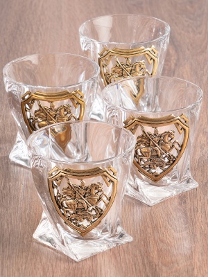 Набор 4 бокала для виски "Квадро", накл. "Георгий Победоносец",камни,мешки,черн.коробка