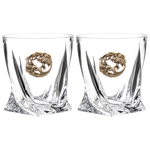 Набор 2 бокала для виски с накладкой "Рыбы", в коробке из дизайнерского картона