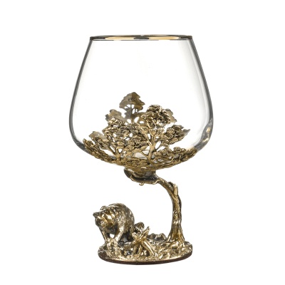 Набор 2 бокала для коньяка "Кабан и "Медведь", в шкатулке из массива