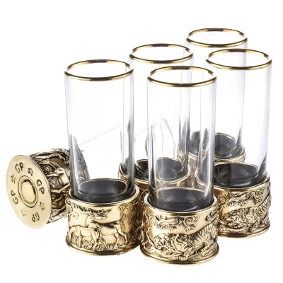 Набор из 6-ти стопок Патрон Тигр с латунным основанием в подарочной коробке