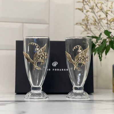 Набор для коктейлей и смузи: 2 бокала с накладками Ландыш в черной коробке