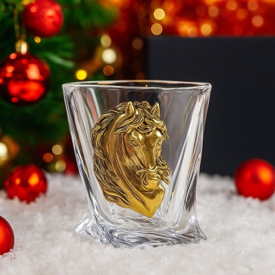 Бокал для виски квадро Лошадь в черной подарочной коробке