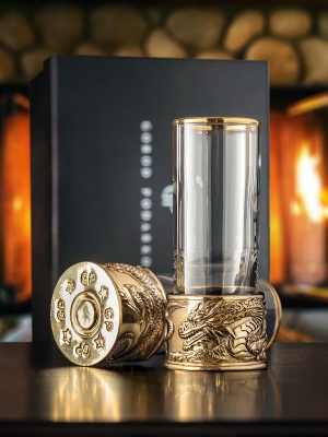 Набор из 2-х стопок Патрон Дракон с латунным основанием в подарочной коробке