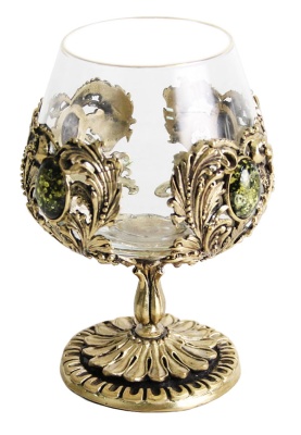 Бокал для коньяка с искусственным камнем (Янтарь зеленый)  в подарочной коробке