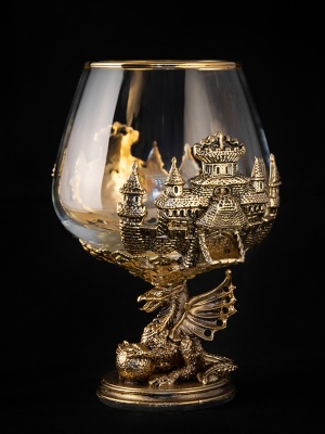 Набор из 6-ти бокалов для коньяка Дракон на шаре 420 мл в деревянной шкатулке из массива