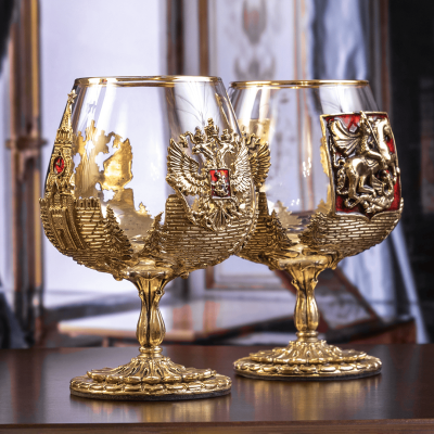 Набор 2 бокала для коньяка "Москва" и "Россия", в черной подарочной коробке