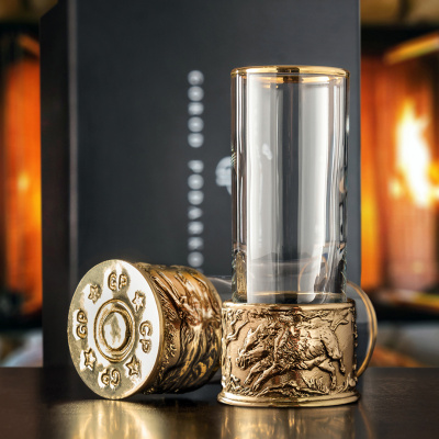 Набор из 2-х стопок Патрон Кабан с латунным основанием в подарочной коробке