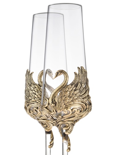 Набор 2 бокала для шампанского "Лебеди", в черной подарочной упаковке.