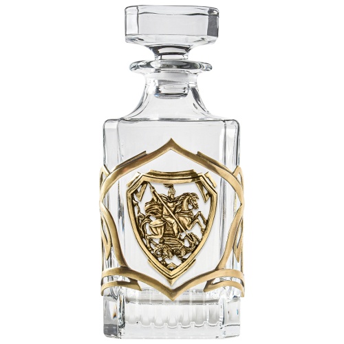 Набор 4 бокала для виски со Штофом накладка "Георгий Победоносец", в шкатулке из массива